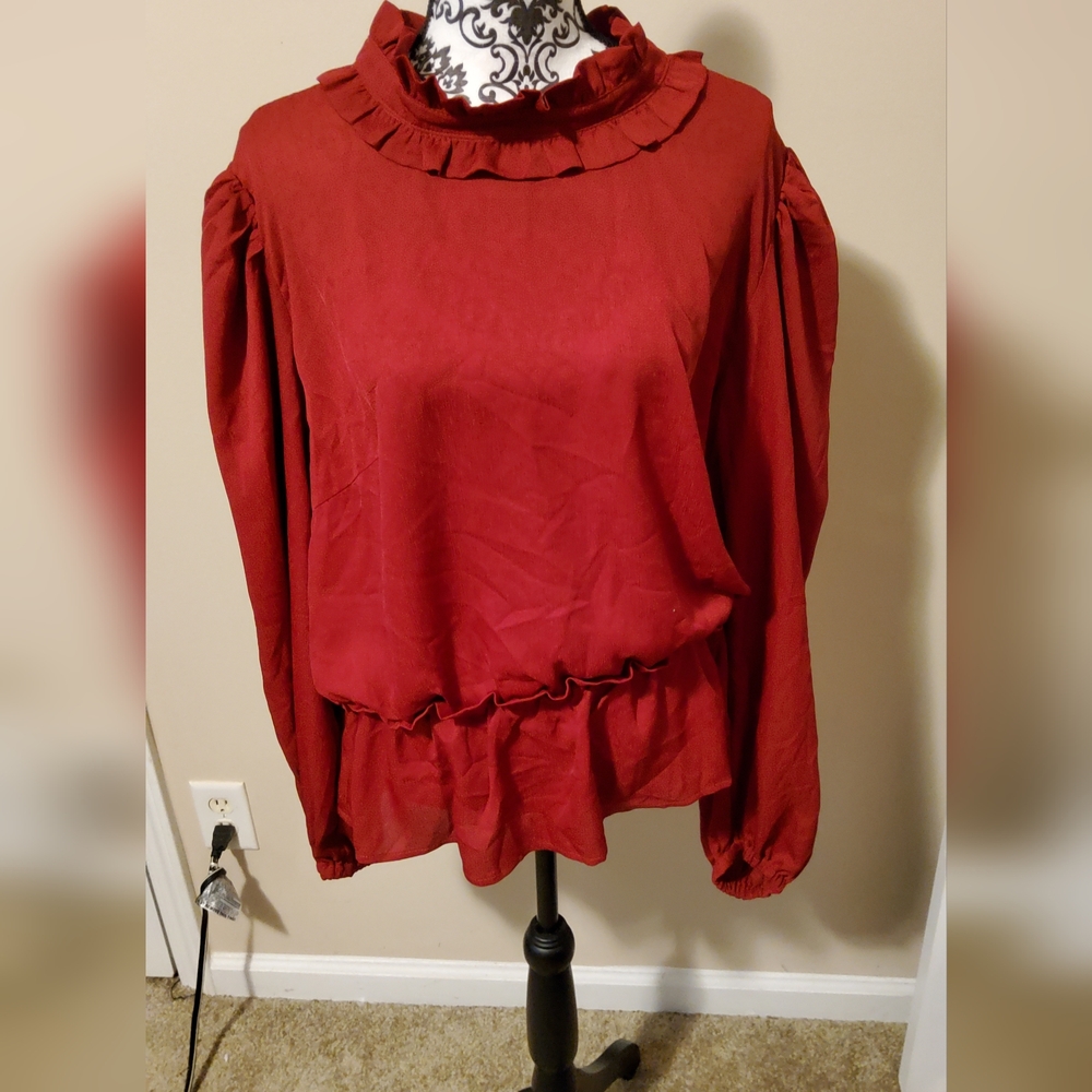 Perfectly Priscilla Burgundy Ruffle Blouse Size 3xl